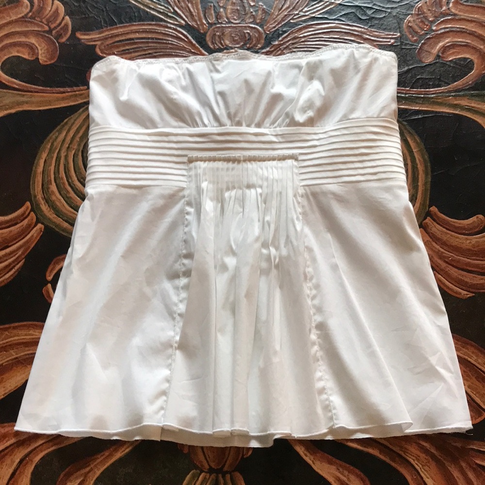 BCBGMAXAZRIA White Pleated Strapless Blouse Size M